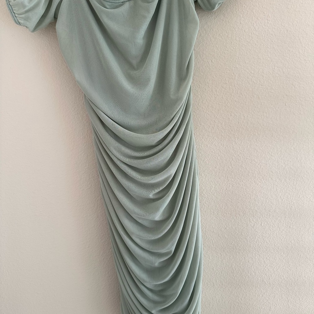 Windsor Sage Mint Ruched Mini Bodycon Dress Homecoming Sweetheart Large 8 10 - Picture 4 of 4